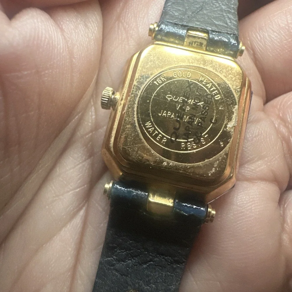 Working Quemex 18K Gold Plated Blue/Gold Dainty Ladies QUARTZ Watch 22mm Fit 6in